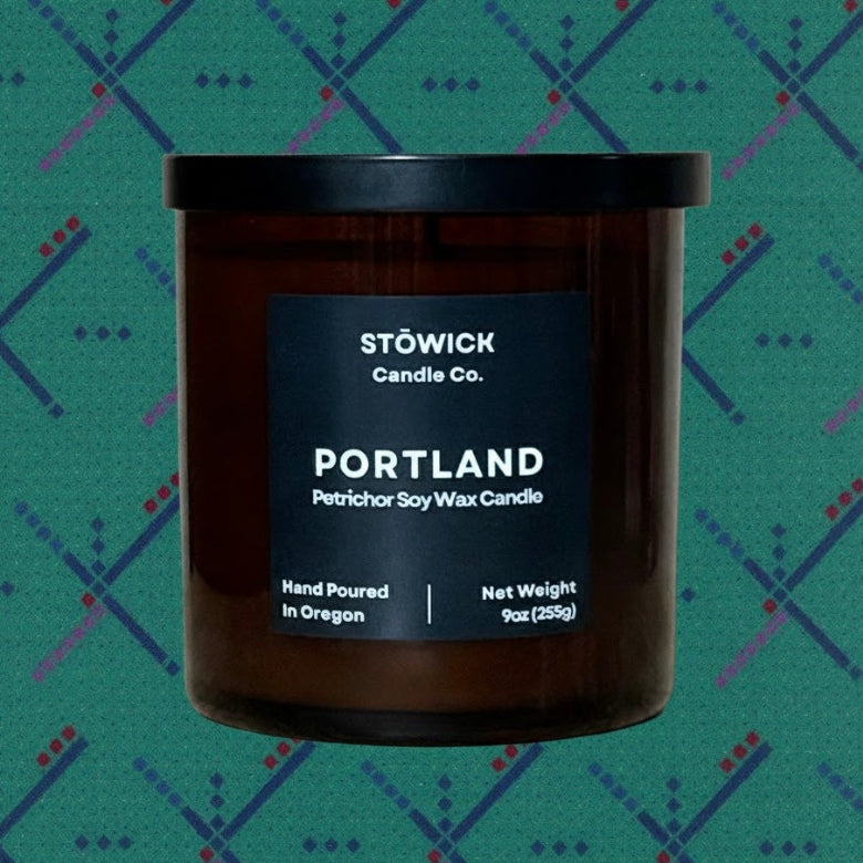 Stowick Candle Co. Portland candle on a pdx carpet background
