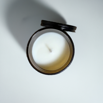 butterscotch and sandalwood mini candle birds eye view from above