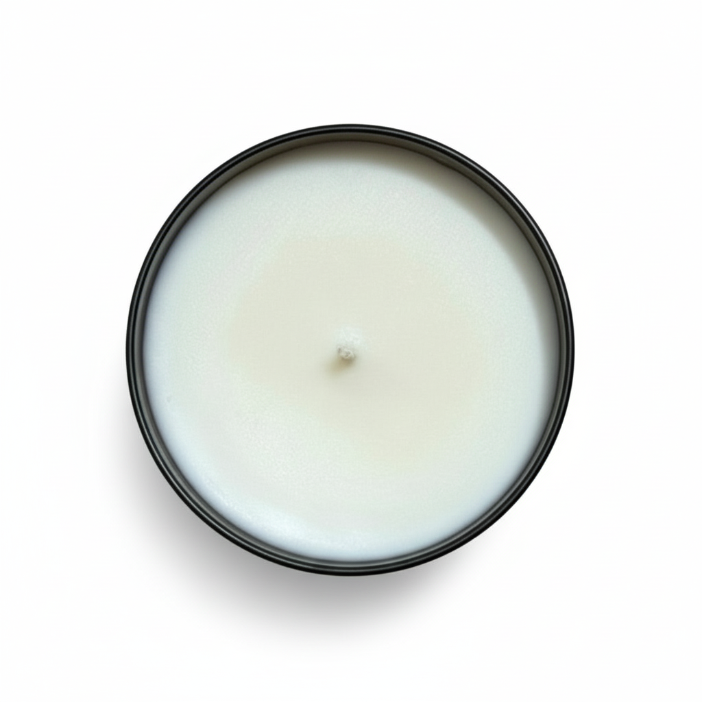 A Birds Eye view on a fall and Santal tumbler candle with a white background 