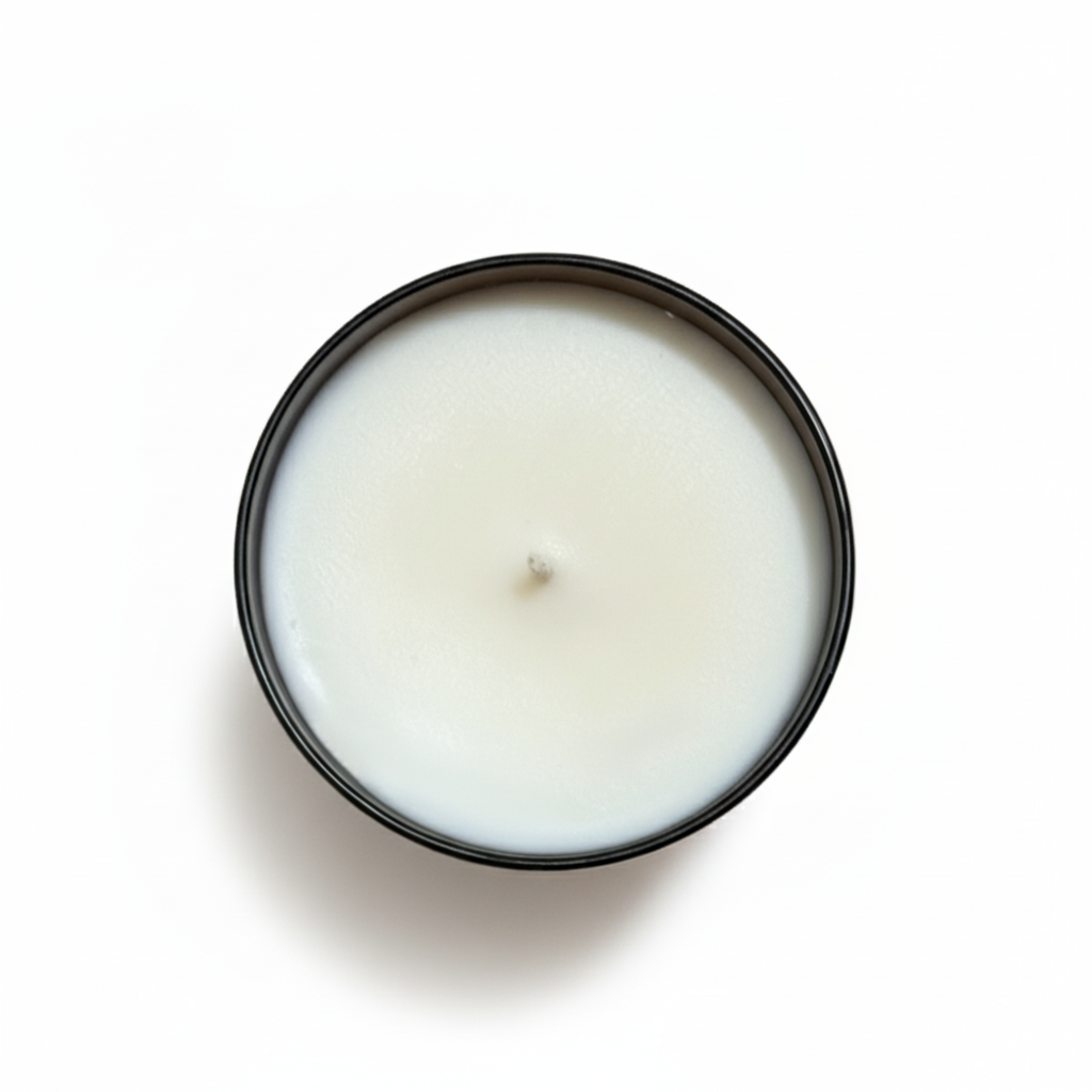 birds eye view of a pumpkin cold foam tumbler candle with a white background 