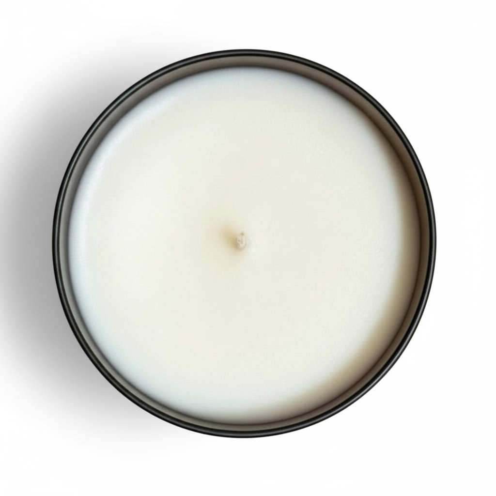 A pumpkin spice tumbler candle from above with a white background 